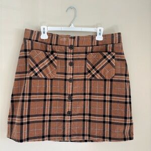 Plaid Button-Front Mini Skirt in Brown